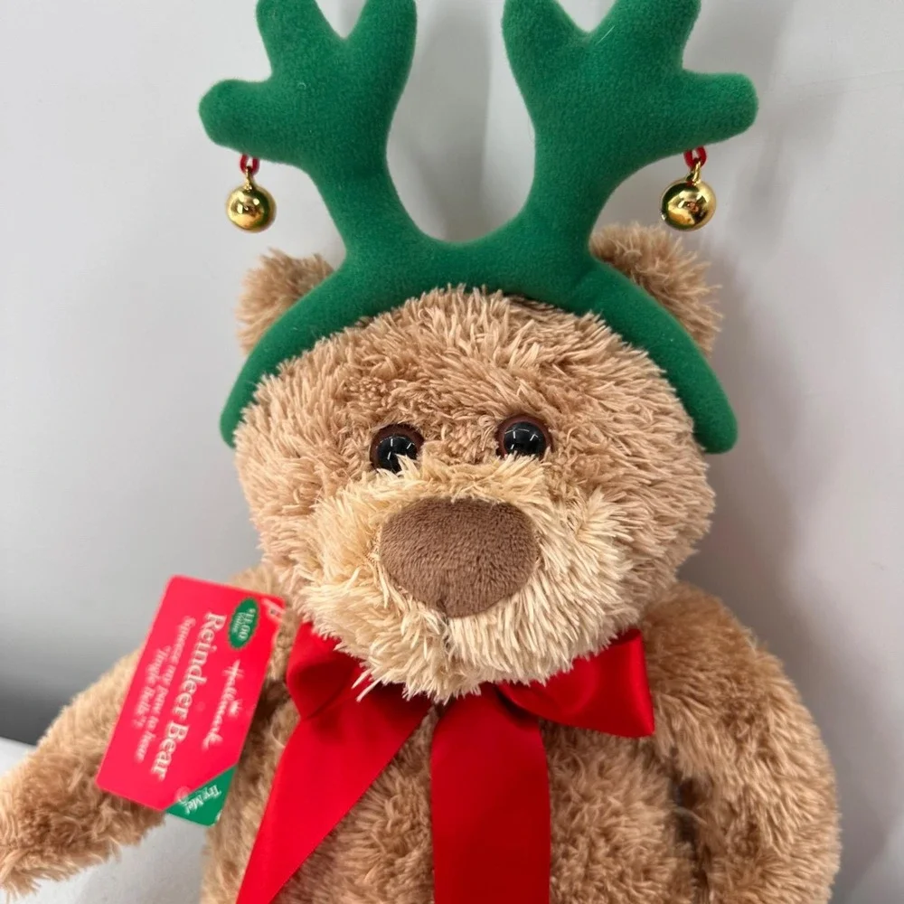 Hallmark Reindeer Bear‎ Plush Jingle Bells Sound & Red Bow Christmas Decor 14